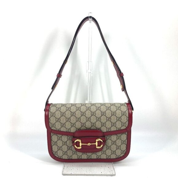 Gucci Handbags - GUCCI 602204 GG Supreme Horsebit 1955 bag Shoulder Bag GG Supreme Beige/Red